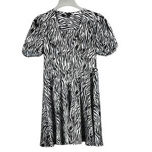 River Island Zebra Print Puff Sleeve Mini Dress Womens Size 10 Black White